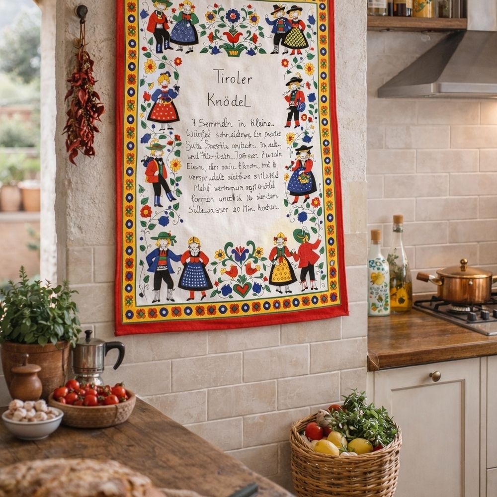 Vintage Weger Italian Folklore Recipe Tea Towel Tiroler Knödel Smoke Pork Recipe